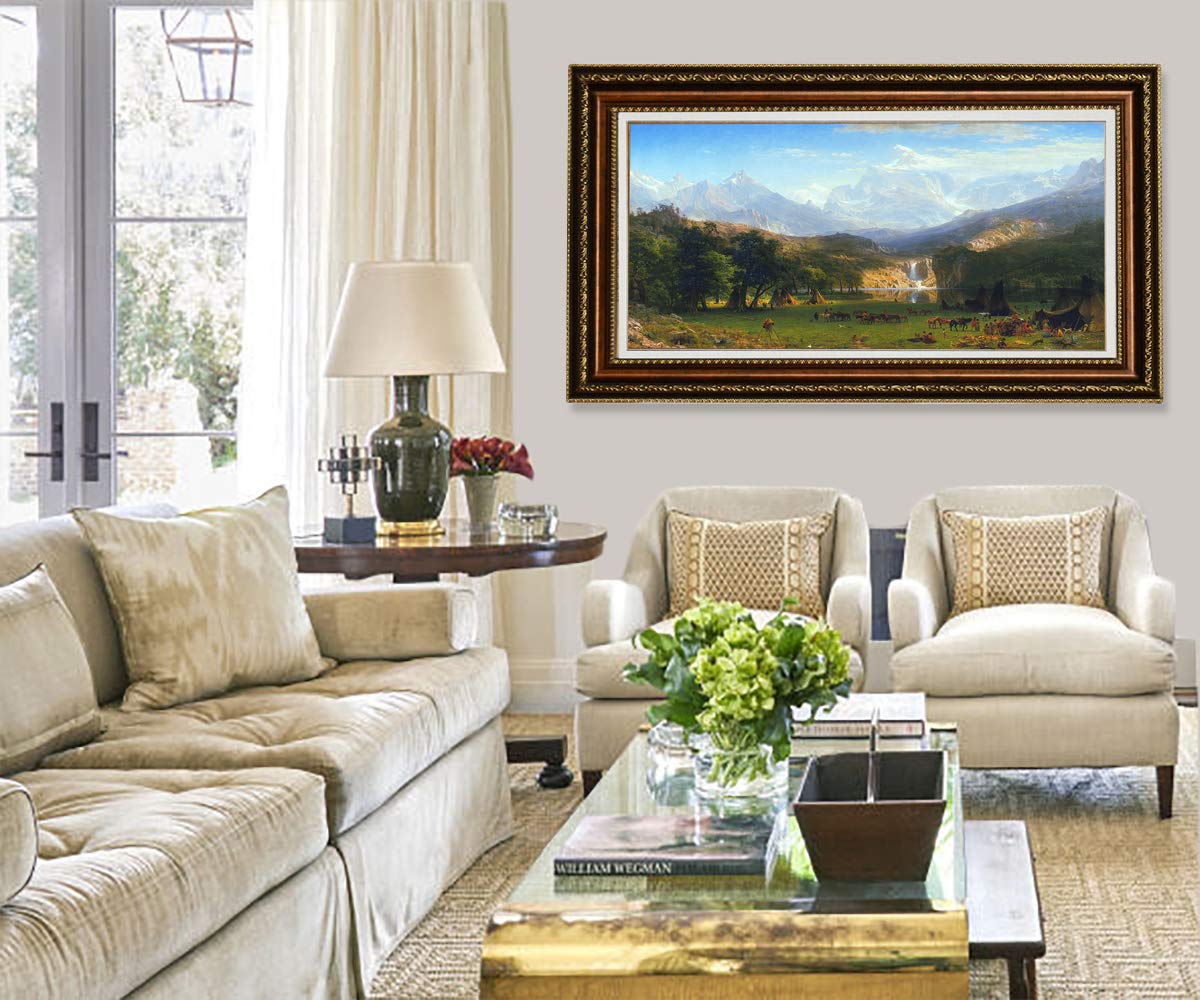 ELITEART Albert Bierstadt The Rocky Mountains Lander's Peak Oil Painting Reproduction - Premium Giclee Canvas Art Print (36x24 Inches Framed) - Perfect for Living Room, Bedroom & Office Wall Decor