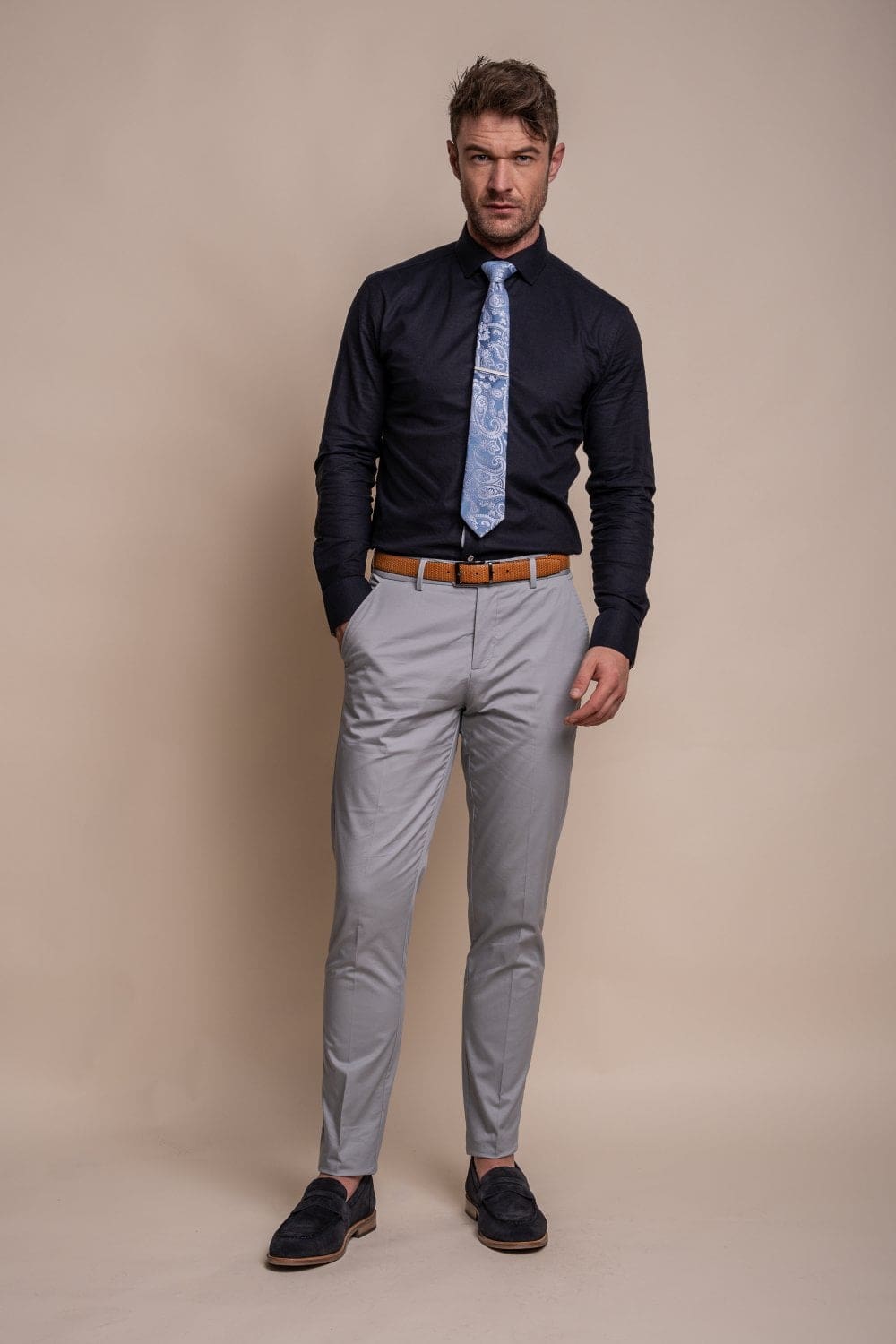 Cavani Mario Men's Ice Blue Dress Pants - Slim Fit Formal Trousers for Office, Business & Wedding Occasions