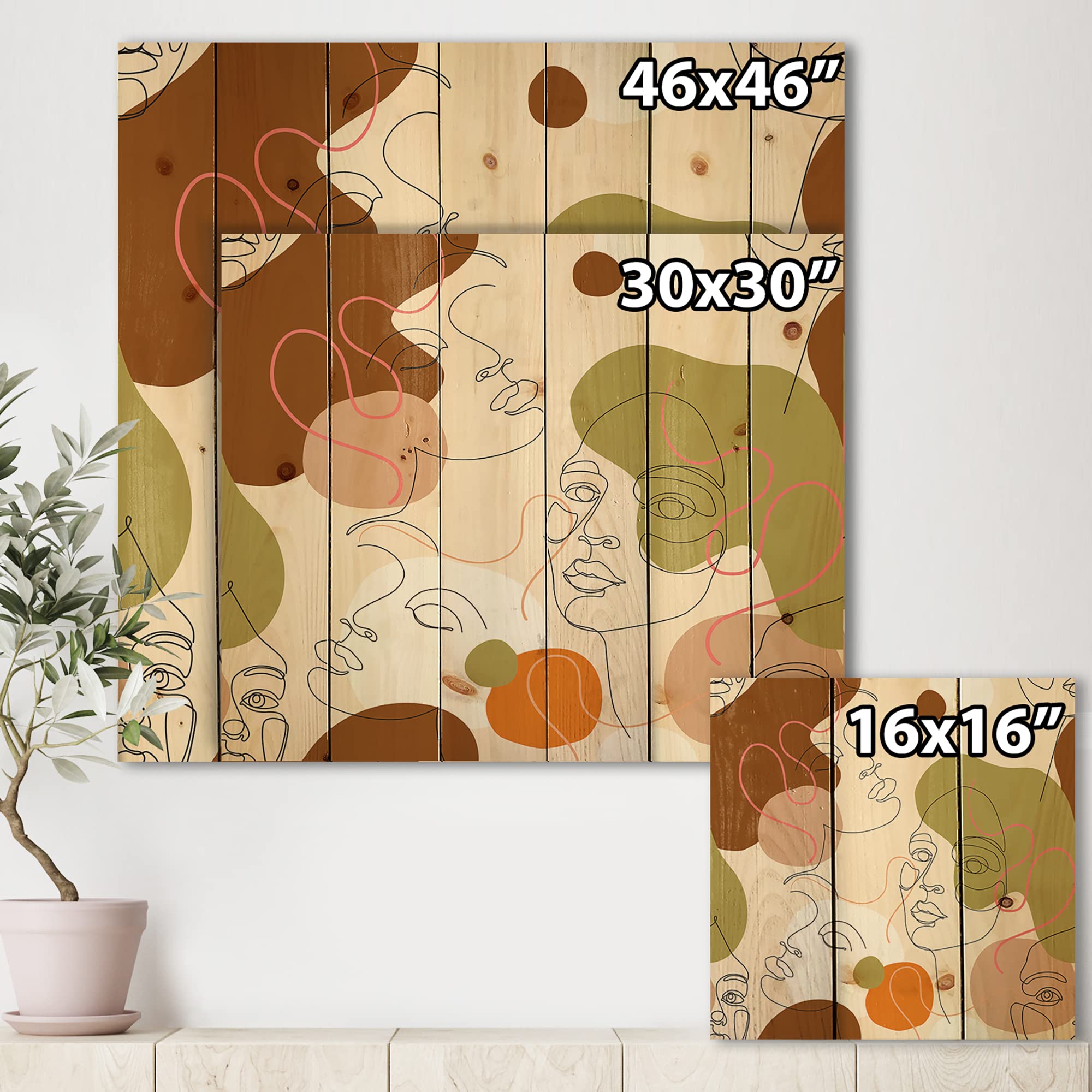 DesignQ One Line Portrait of African American Women - Modern Contemporary Wood Wall Art Decor, Large Abstract Wood Panel Print on Natural Pine - Perfect for Living Room, Bedroom & Office Decor