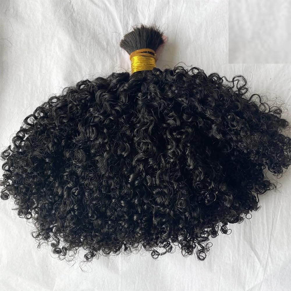 100% Human Hair Extensions for Black Women - Hesperis Afro Kinky Curly Bulk Hair (2 Bundles 200g, 22 Inch) | No Weft Braiding Hair | Natural Color | Perfect for Protective Styles, Box Braids & Twist Outs