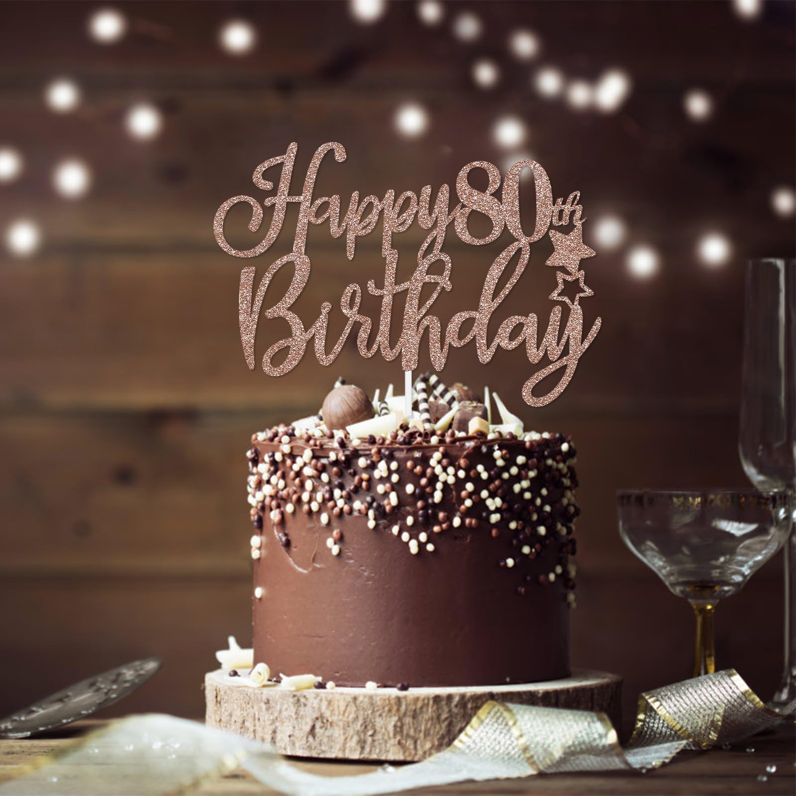 80th Birthday Cake Topper - Rose Gold Glitter 80th Anniversary Cake Decorations for Women | Elegant 80th Birthday Party Supplies for Grandmother, Mother & Wife