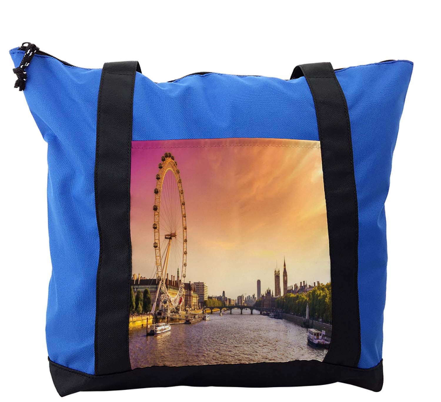 Stylish Lunarable London Shoulder Bag with Sunset Ferris Wheel River Design - Durable Zippered Crossbody Purse for Women, Perfect for Travel, Work & Daily Use