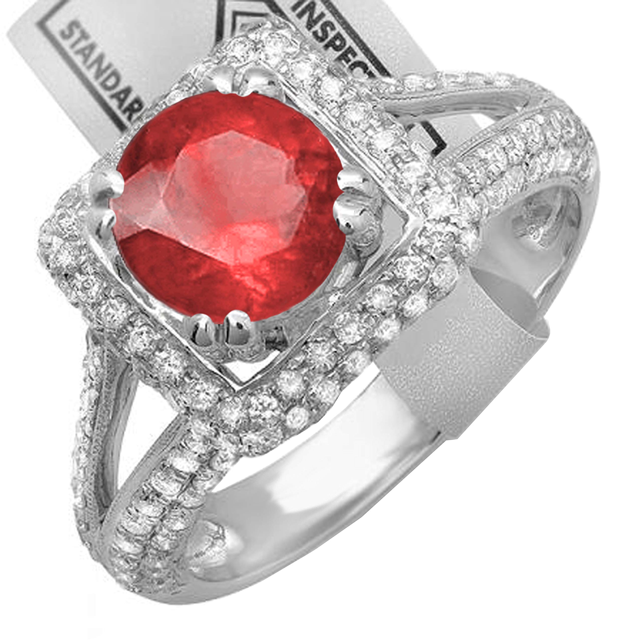 Dazzlingrock Collection 14K Solid White Gold Round Red Ruby & White Diamond Halo Engagement Ring for Women - Perfect for Bridal, Wedding, and Anniversary Gifts