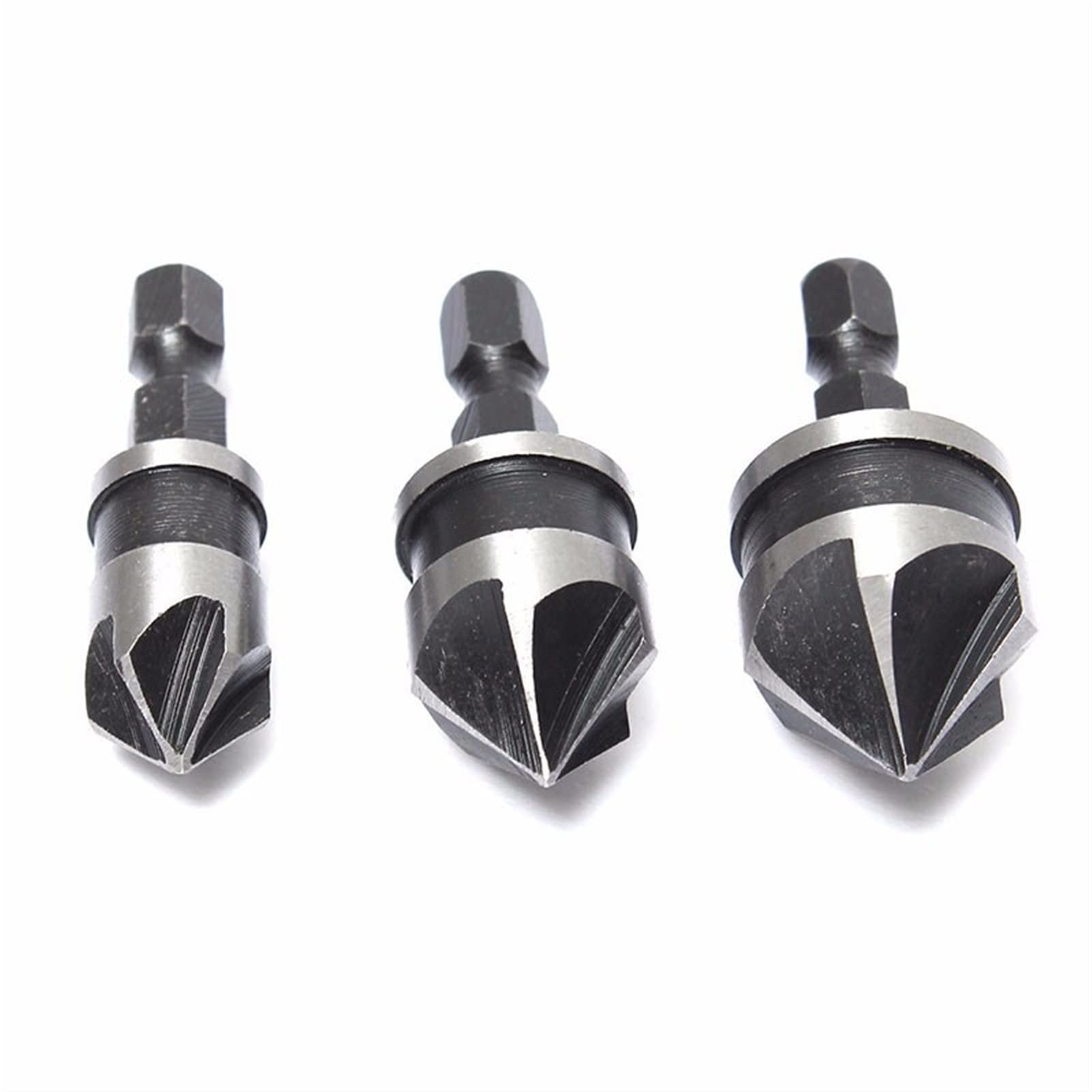 BERWENNY 3-Piece Hex Shank Carbon Steel Countersink Drill Bit Set - Quick Change for Wood & Metalworking | Perfect for DIY Projects, Furniture Making & Metal Fabrication