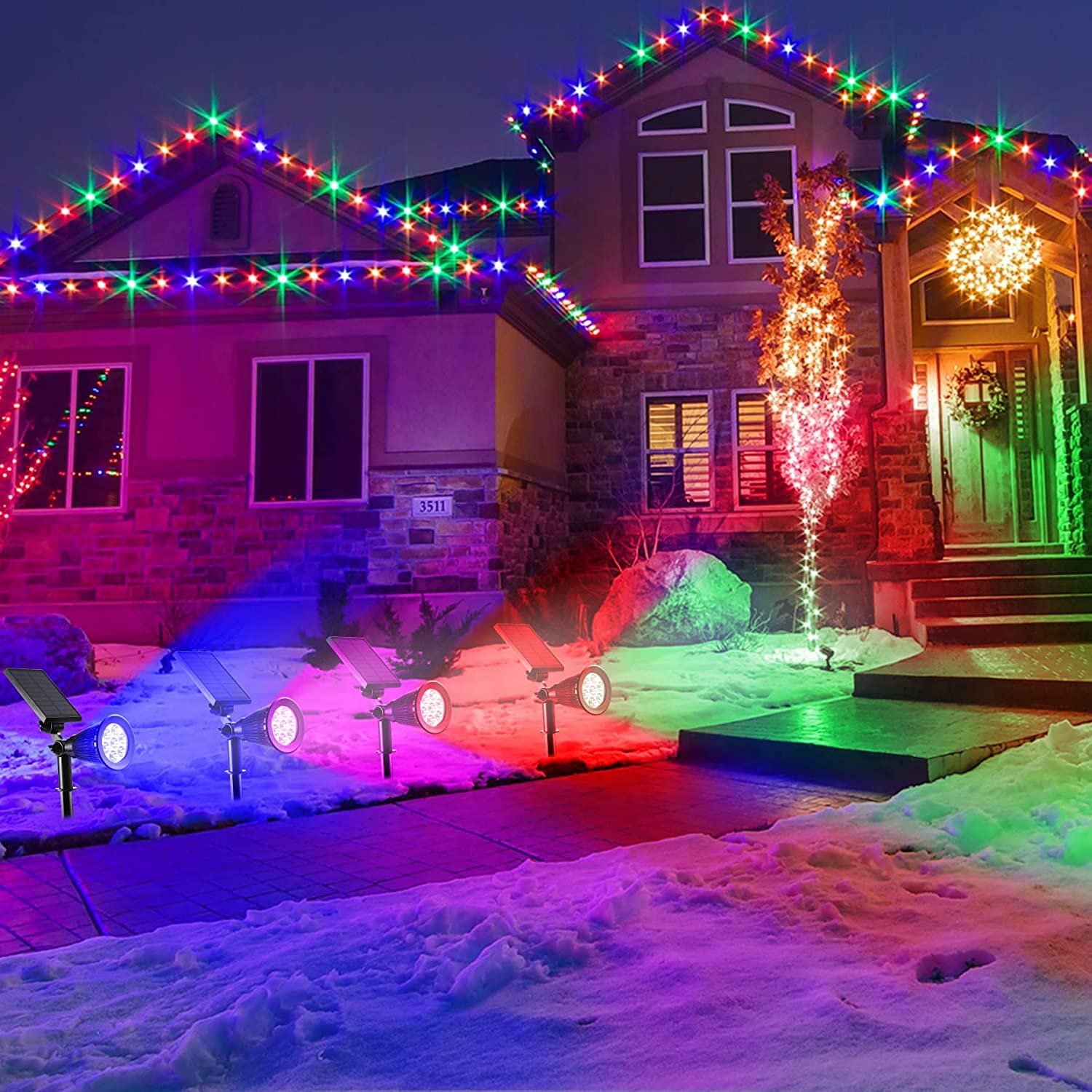 Solar-Powered Outdoor Flood Lights - 2 Pack Color Changing Garden Lights, Waterproof & Automatic On/Off - Perfect for Pathway, Patio, Yard, and Landscape Lighting at Night