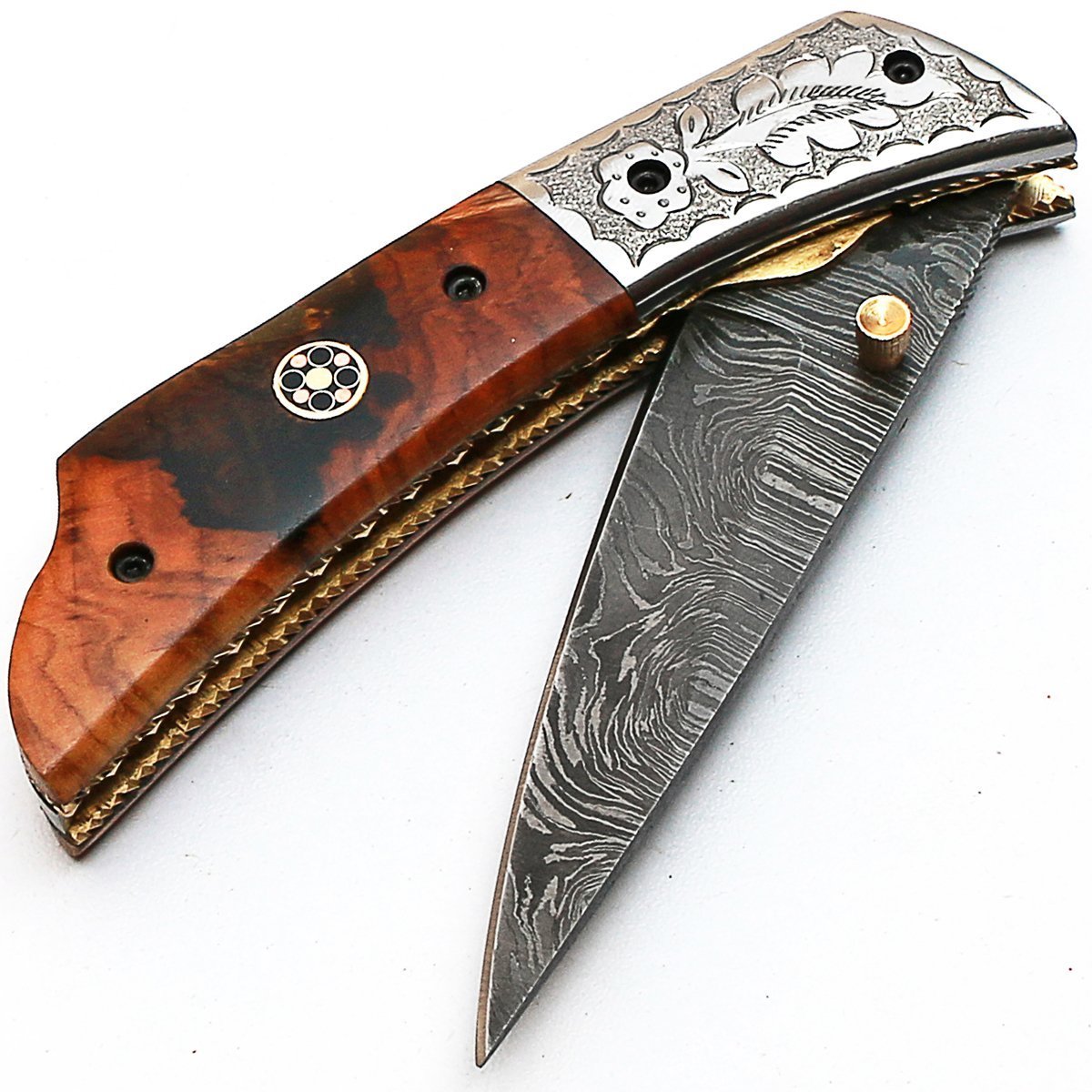 Handmade Damascus Steel Folding Pocket Knife - 7.4 Inch Blade, PAL 2000 KNIVES FOL-8832 | EDC, Camping, Hunting & Outdoor Survival Tool