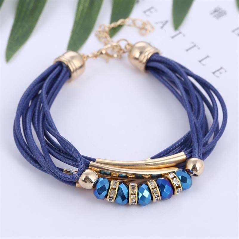 THANG8668 Fashion Multilayer Charm Bracelet - Gold Riser Design Handmade Women's Friendship Bracelet (Blue) | Perfect Gift for Best Friends, Birthday & Anniversary | Ideal for Casual Wear, Parties & Special Occasions