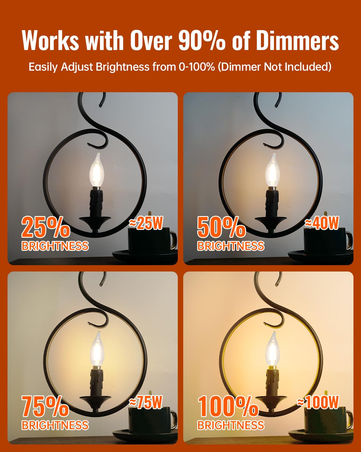 OMED E12 LED Candelabra Bulb 100W Equivalent, 2700K Soft White Dimmable Chandelier Light Bulbs, 7W 1000 Lumen Clear LED Candle Bulbs - 6 Pack for Living Room, Dining Room, Bedroom & Light Fixtures