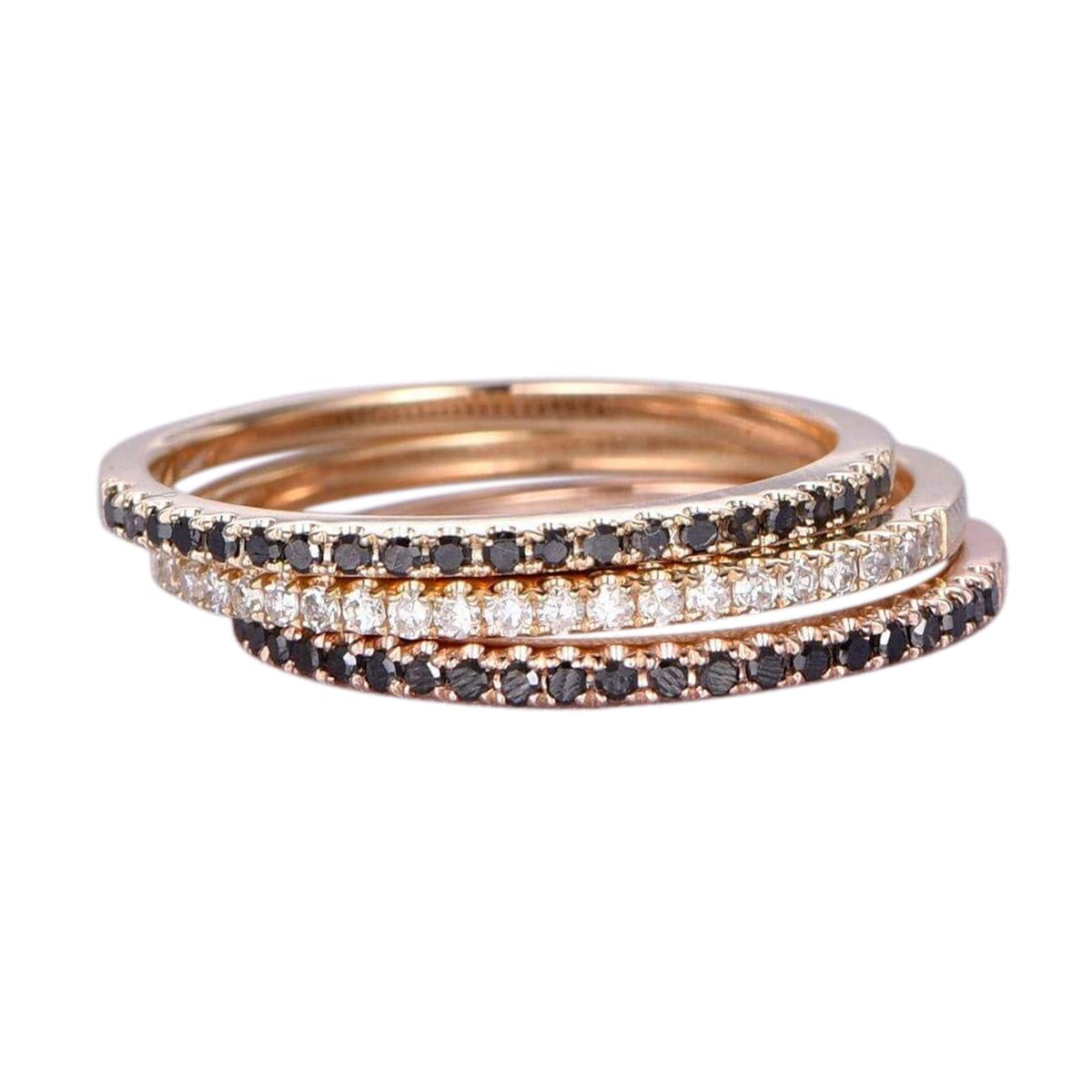 0.75 Carat Black & White Diamond Wedding Ring Set in 18k Gold Plating - Elegant Bridal Jewelry for Engagement, Proposal & Anniversary Gifts