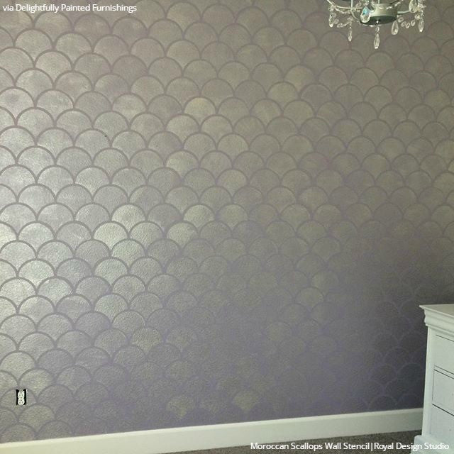 Moroccan Scallops Wall Stencil - DIY Home Decor Stencil for Walls, Ceilings & Furniture - Arabic Geometric Pattern Painting Template for Bedroom, Living Room & Nursery Decoration