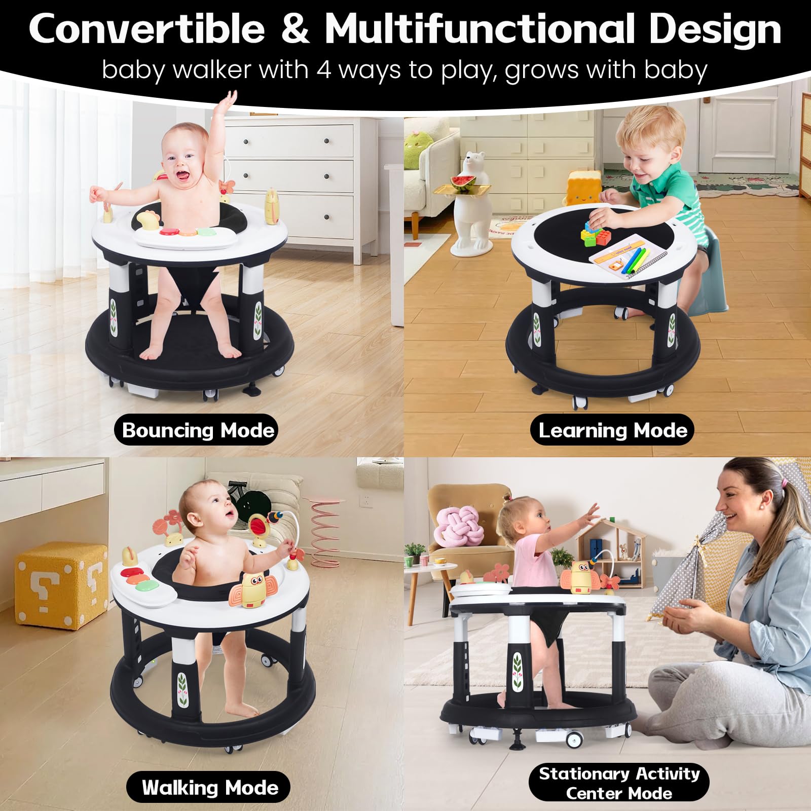 5-in-1 Foldable Baby Walker with Wheels & Activity Center for Infants 6-18 Months | Adjustable Height, Music & Learning Modes | Perfect for Playtime, Early Development & Safe Walking Practice