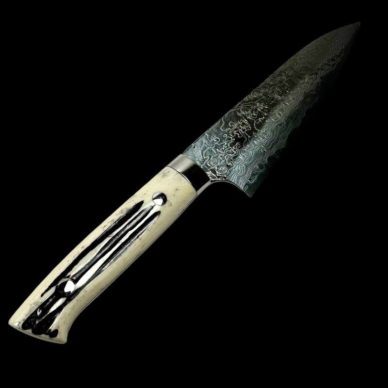 Premium Takeshi Saji SG2 Damascus Steel 180mm Gyuto Japanese Chef Knife with Cow Horn Handle - Perfect for Sushi, Meat Slicing & Professional Kitchen Use