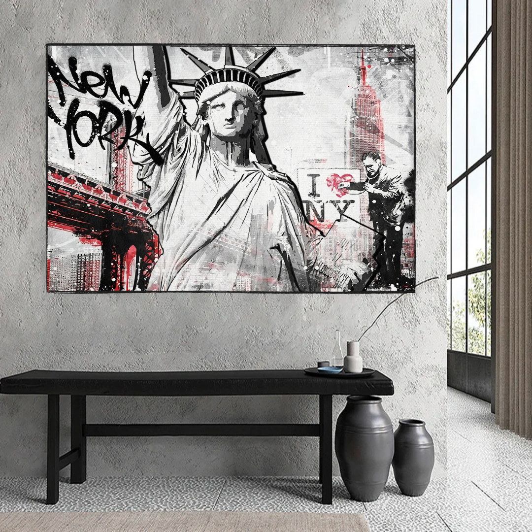 Banksy Statue of Liberty New York Canvas Wall Art Print - Modern Home Decor for Living Room, Bedroom & Office