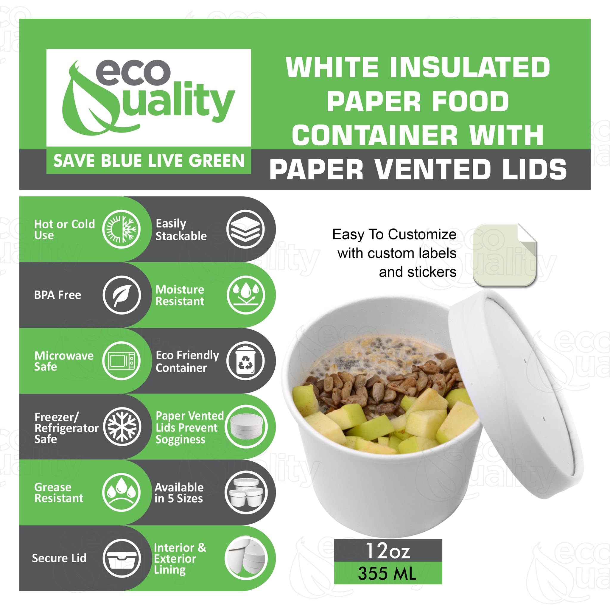 12oz Disposable White Paper Soup Containers with Lids - Microwave & Freezer Safe Food Storage Bowls for Ice Cream, Frozen Yogurt, Desserts - 25 Pack Takeout Containers for Parties, Picnics & Catering
