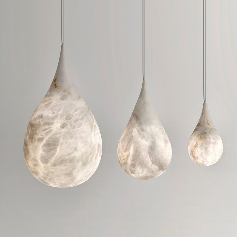 Hailey Alabaster Raindrop Pendant Light Fixture - Modern Glass Chandelier for Dining Room, Kitchen Island & Entryway Lighting
