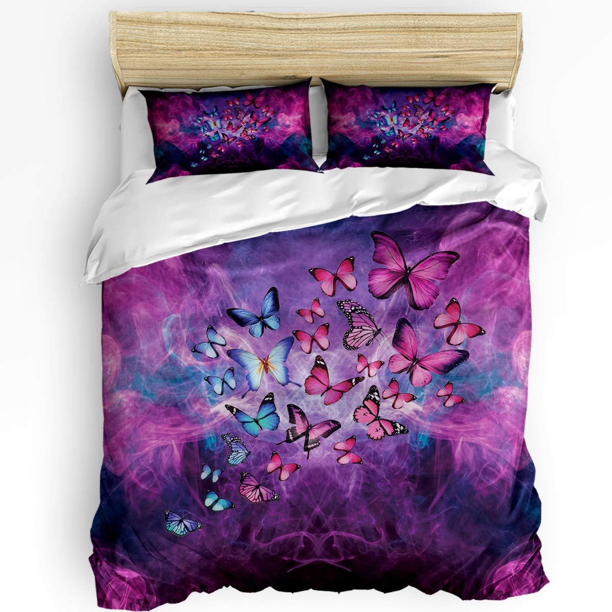 3 Piece California King Bedding Set - Purple Butterflies Abstract Art Duvet Cover with Zipper Closure for Kids, Teens & Adults | Soft & Cozy Comforter Set for Bedroom Decor, Guest Room & Dorm Essentials