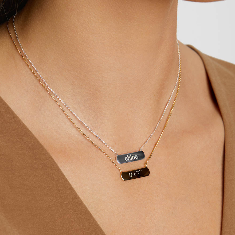 Personalized Engravable Gold Horizontal Bar Necklace - Custom Name & Date Jewelry Gift for Women, Perfect for Anniversaries, Birthdays & Special Occasions