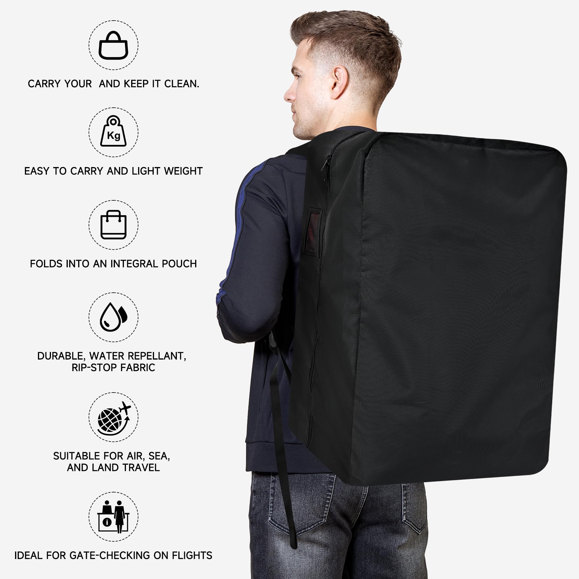 Large Stroller Car Seat Travel Backpack - Airplane Gate Check Bag for Baby Gear | Durable & Waterproof Stroller Storage for Air Travel, Road Trips & Family Vacations