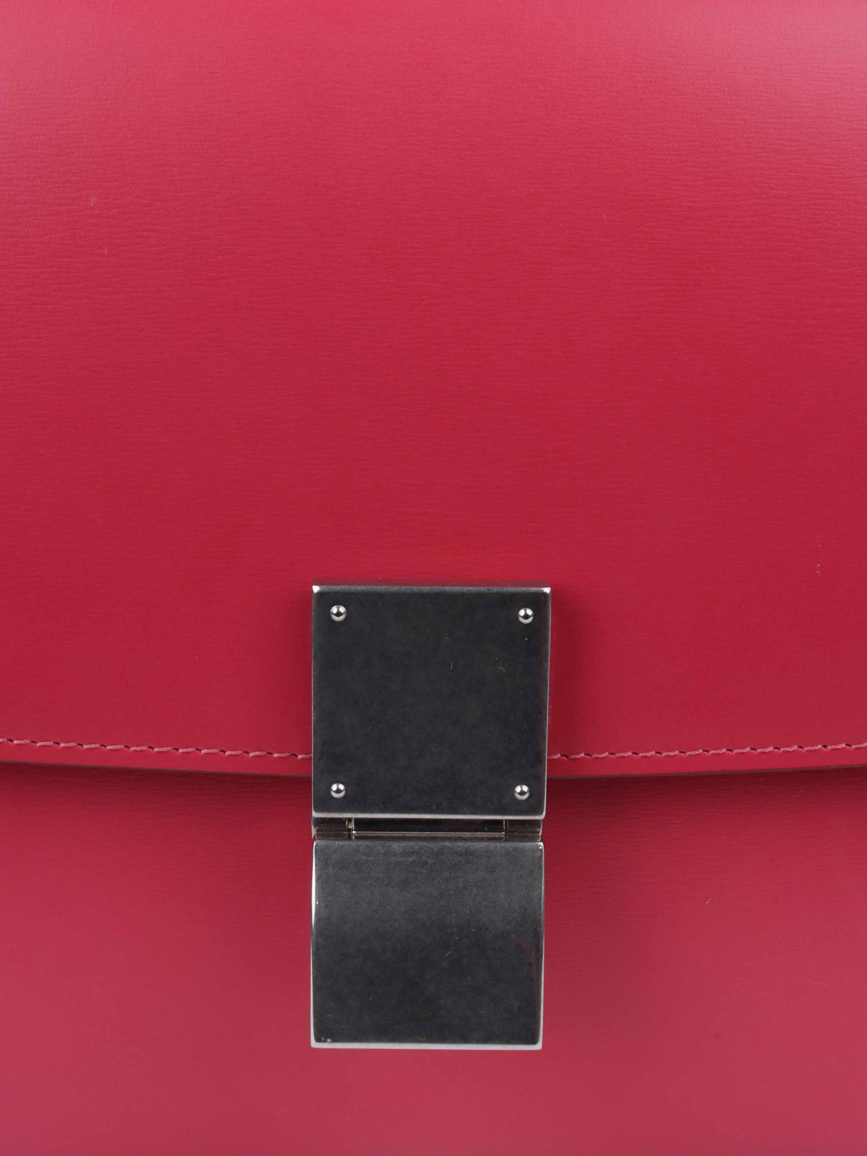 Celine Medium Classic Handbag in Box Calf Leather - Raspberry Pink Luxury Shoulder Bag for Women | Perfect for Work, Travel & Evening Events