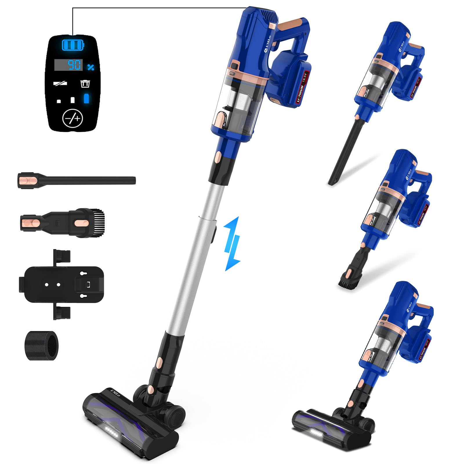 UMLo Cordless Vacuum Cleaner 300W 30Kpa - 6-in-1 Lightweight Stick Vacuum with LED Display, 60min Runtime & 4000mAh Battery - Powerful Suction for Pet Hair, Carpet, Hard Floors - Perfect for Home, Car & Office Cleaning (Model V11)