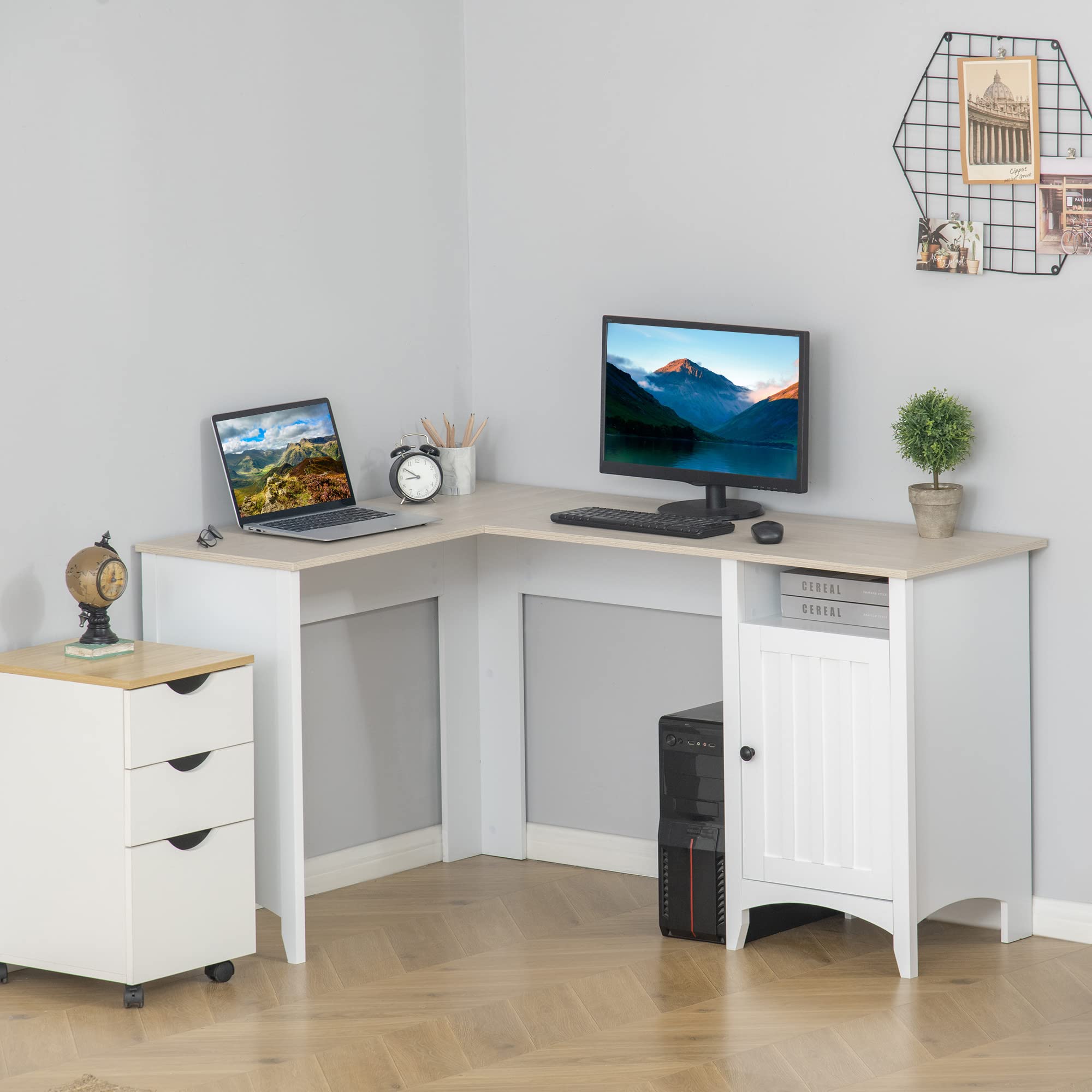 HOMCOM L-Shaped Computer Desk with Storage, White - Home Office & Gaming Setup
