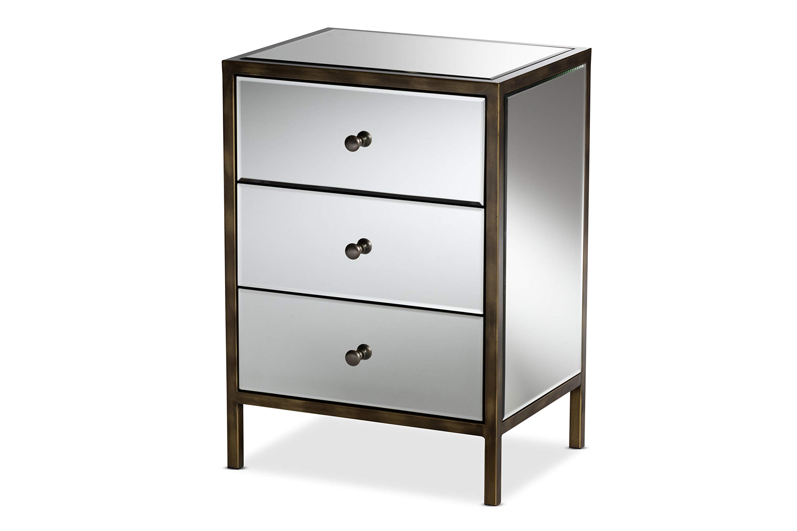 Baxton Studio Modern Nightstand with Drawer - Silver Finish Bedside Table for Bedroom, Living Room & Guest Room Furniture