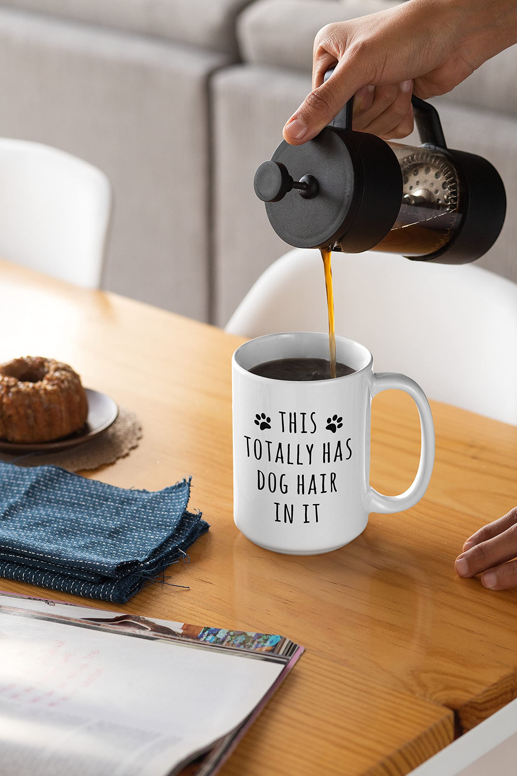 Funny Dog Coffee Mug - 15oz Ceramic Cup with 'This Totally Has Dog Hair In It' Print - Perfect Gift for Dog Lovers, Dog Moms & Dads - Great for Coffee, Tea or Hot Chocolate at Home, Office or as a Gift