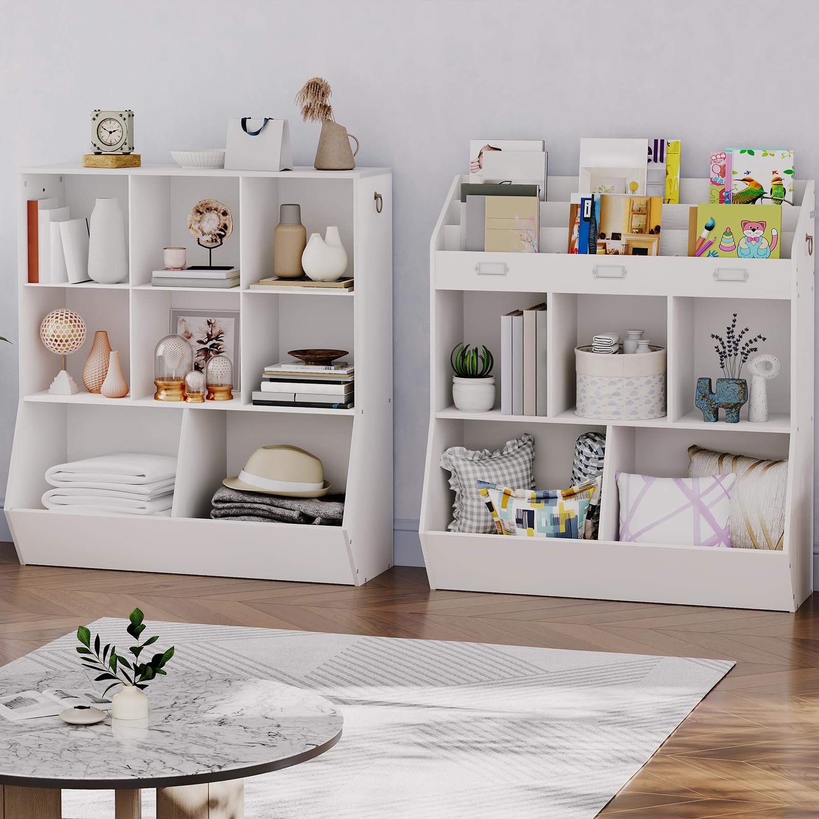 HOOBRO Kids Bookshelf and Toy Storage Organizer - 8-Cubicle Bookcase with Footboard for Playroom, Bedroom, Nursery & School - White WT35CW01G1 | Perfect for Organizing Children's Books, Toys & Learning Supplies in Home or Classroom