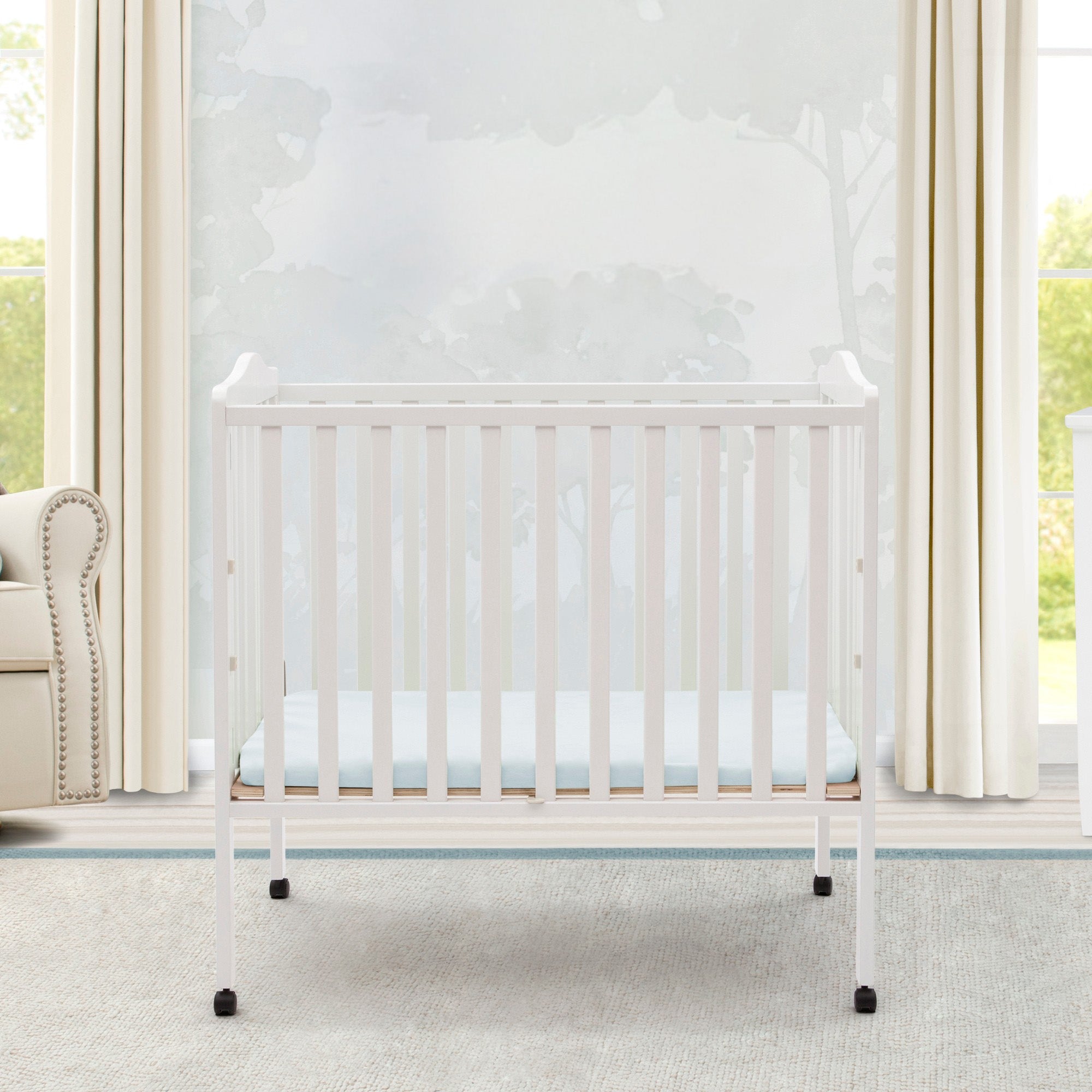 Portable Folding Mini Baby Crib with 1.5 Inch Mattress - Lightweight Travel Crib for Home, Nursery & On-The-Go