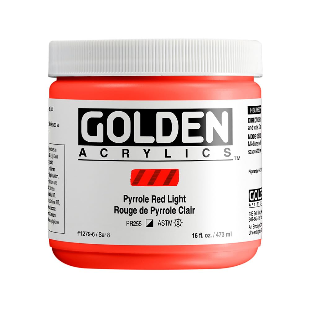 GOLDEN Heavy Body Acrylic Paint - Pyrrole Red Light 16 fl oz Jar | Professional Semi-Opaque Artist Paint for Canvas, Murals & Mixed Media Art