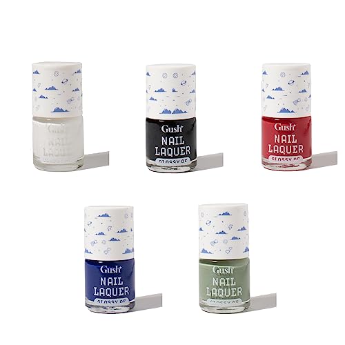 Gush Beauty Nail Polish Combo Set - Back to Basics | 5 Pack High Gloss Quick-Dry Nail Lacquer | 60 Second Drying, Chip Resistant, 12 Toxin Free | One Coat Application, 7ml Bottles | Perfect Gift for Women, Manicures, Parties & Everyday Wear