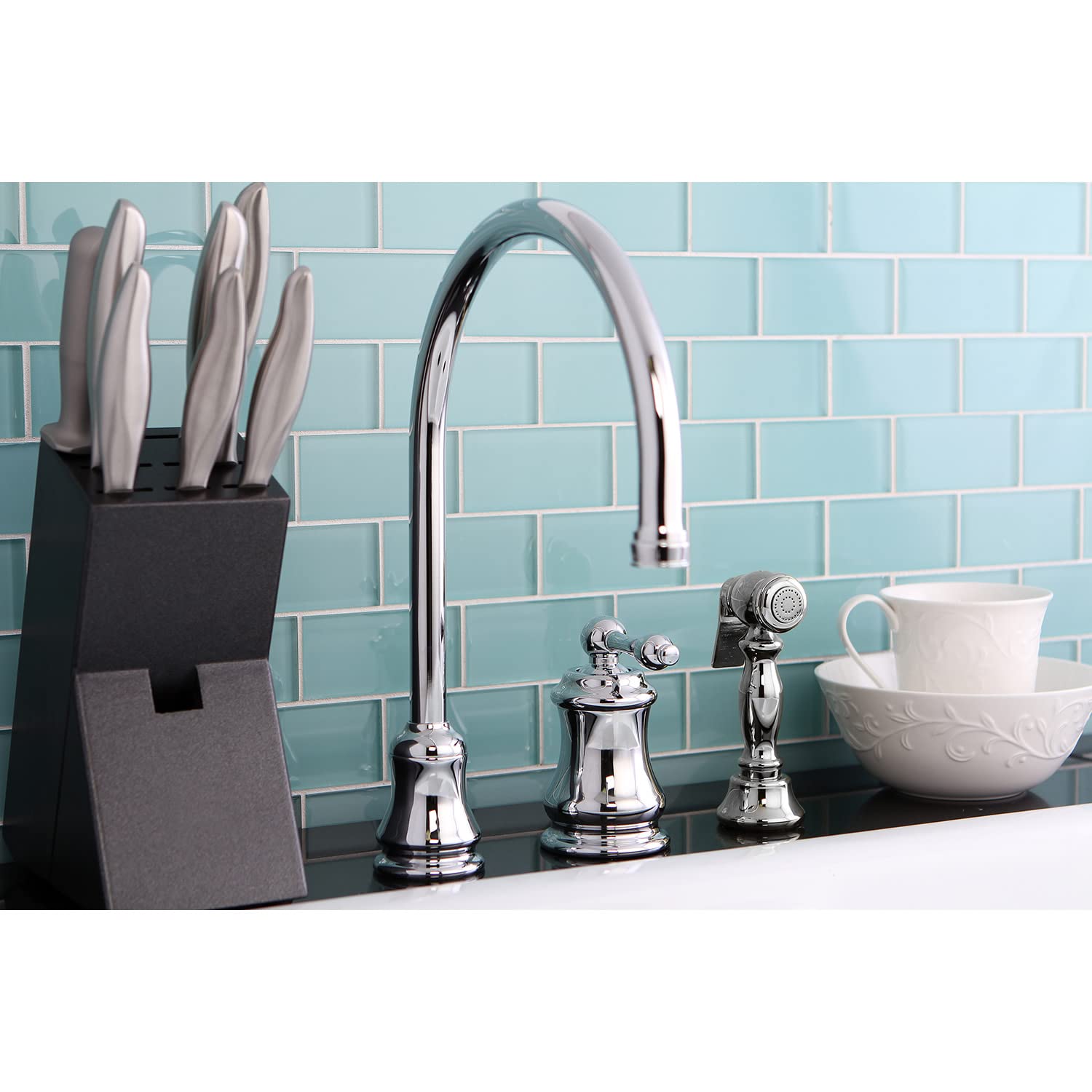 Oil Rubbed Bronze Single Handle Widespread Kitchen Faucet with Side Spray - Durable Pull-Out Sprayer for Easy Cleaning, Perfect for Modern Kitchens and Food Prep Areas