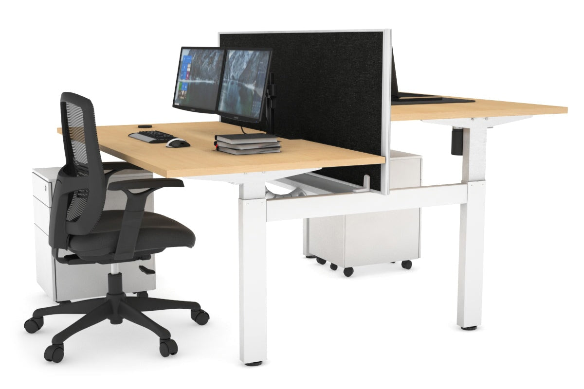 Adjustable 2-Person H Bench Workstation - White Frame (1600L x 800W) with Cable Management | Ergonomic Office Desk for Collaborative Workspaces & Home Offices