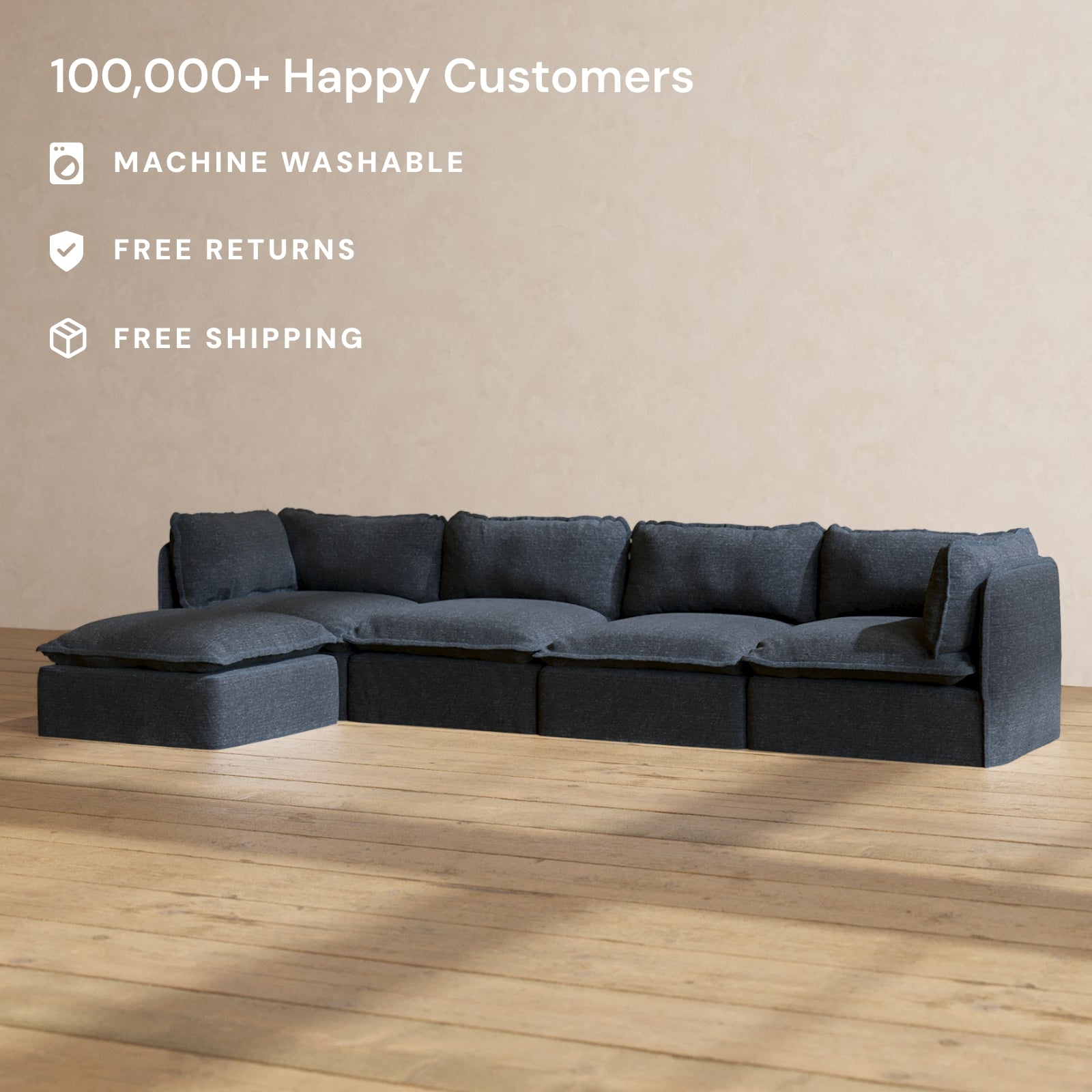Premium Modular Performance 4-Seater Sectional Sofa in Indigo Blue | Luxe Fabric Blend | Perfect for Living Room, Family Room & Home Theater Seating