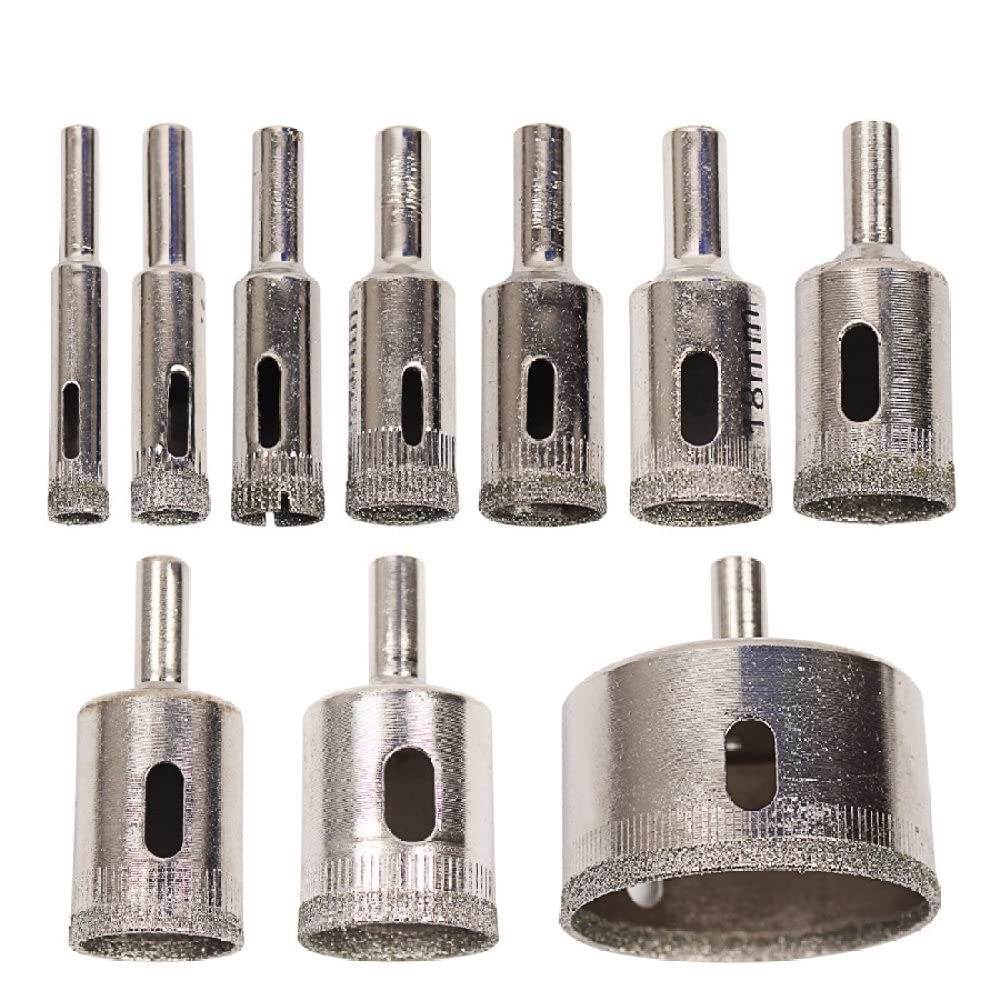 10pcs Professional Diamond Drill Bit Set for Glass, Ceramic, Marble - 6-50mm Hole Saw Kit for Precise Cutting | Perfect for DIY Projects, Home Renovation & Crafting