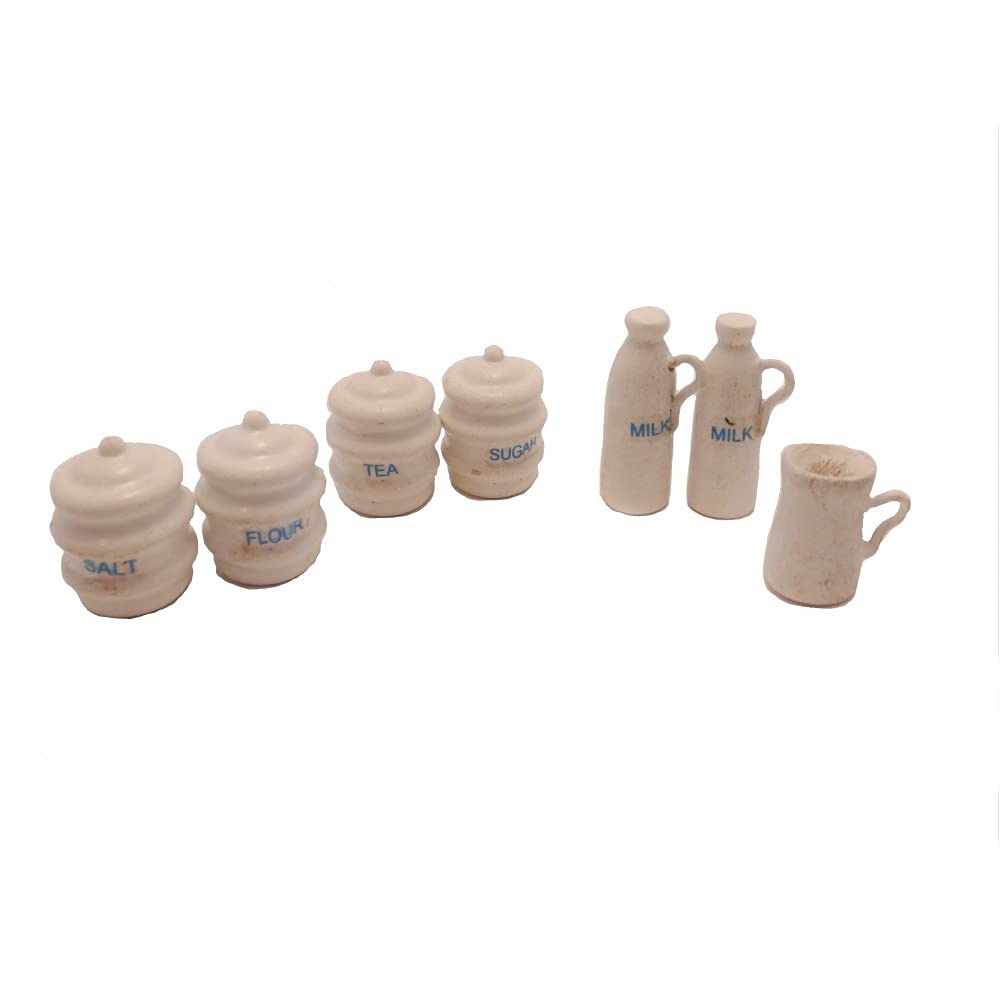 Melody Jane Dollhouse Miniature White Canister Set - 4-Piece Kitchen Storage Jars & Jugs for Dollhouse Decor, Baking Accessories | Perfect for Doll Kitchens, Playroom Displays & Miniature Collectors