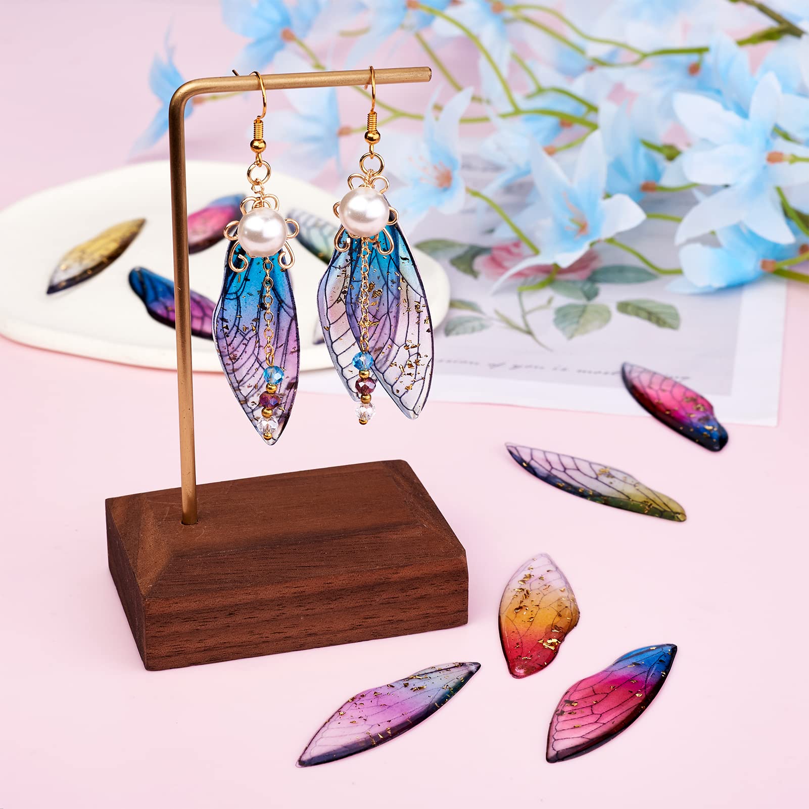 50Pcs Resin Big Wing Charms - Transparent Insect Wing Pendants with Gold Foil, Colorful Dragonfly Wings for Jewelry Making DIY - Perfect for Necklaces, Bracelets, Earrings & Craft Projects
