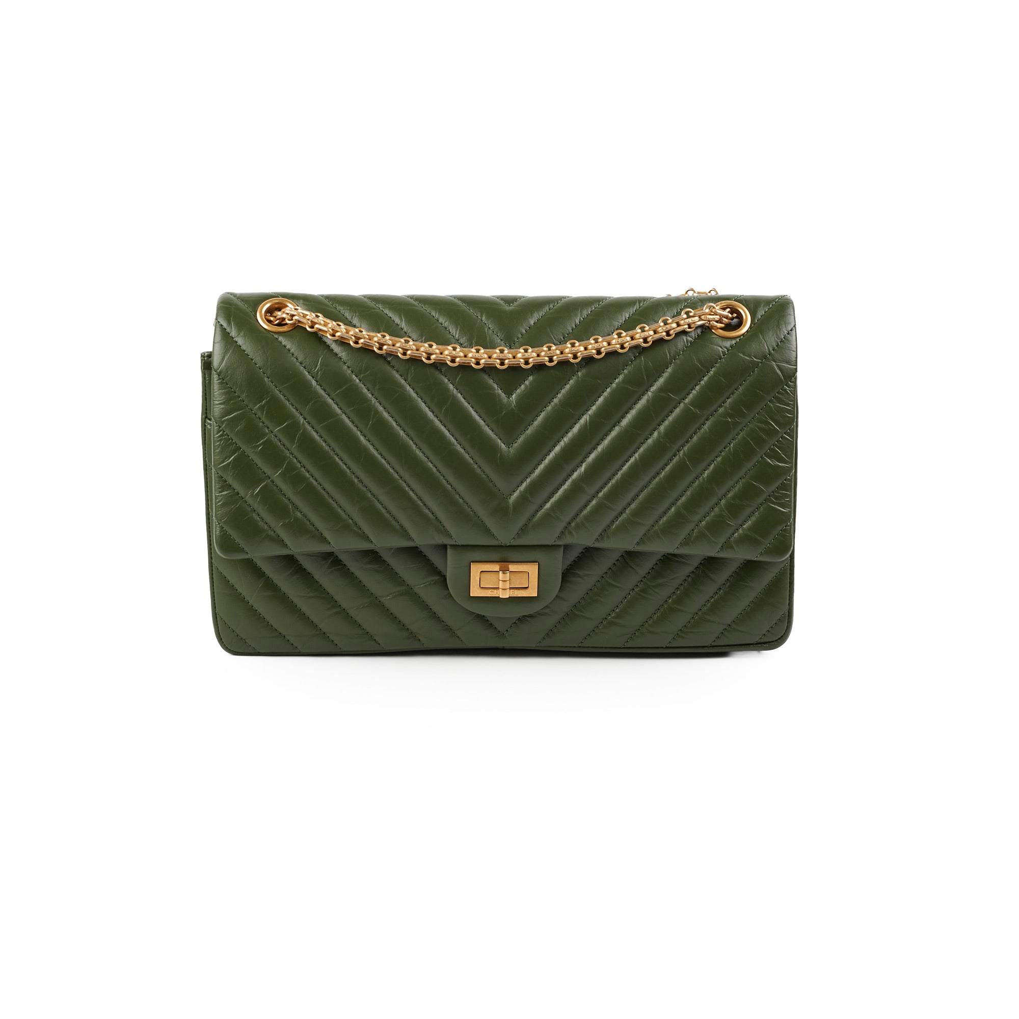 Chanel Reissue 226 Calfskin Khaki Handbag - Classic Flap Bag with Gold Chain - Luxury Leather Shoulder Bag for Women | Perfect for Work, Evening Events & Daily Use