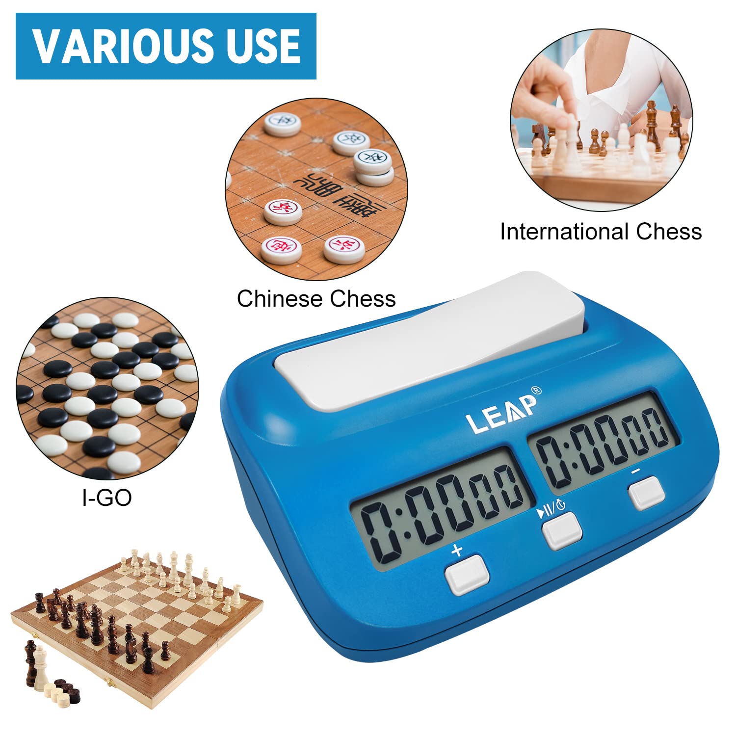 LEAP Digital Chess Clock Timer with Bonus & Delay Time Features - Professional Chess Timer for Chess, Go, Chinese Chess (Blue) - Perfect for Tournaments, Clubs & Home Games
