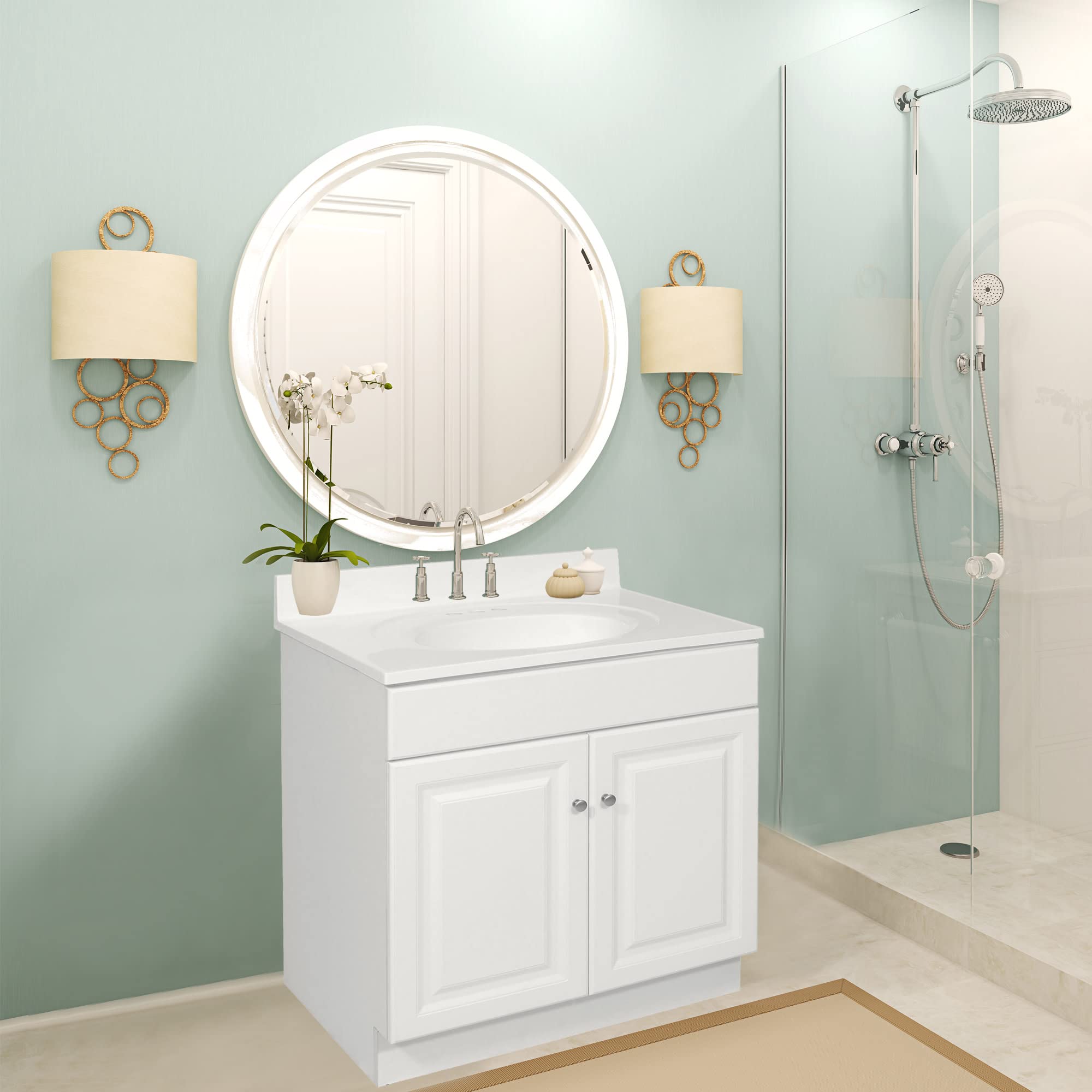 Wyndham 24 Inch Unassembled 2-Door Bathroom Vanity Without Top in White - Modern Bathroom Storage Cabinet for Small Spaces | Perfect for Apartments, Powder Rooms & Guest Baths