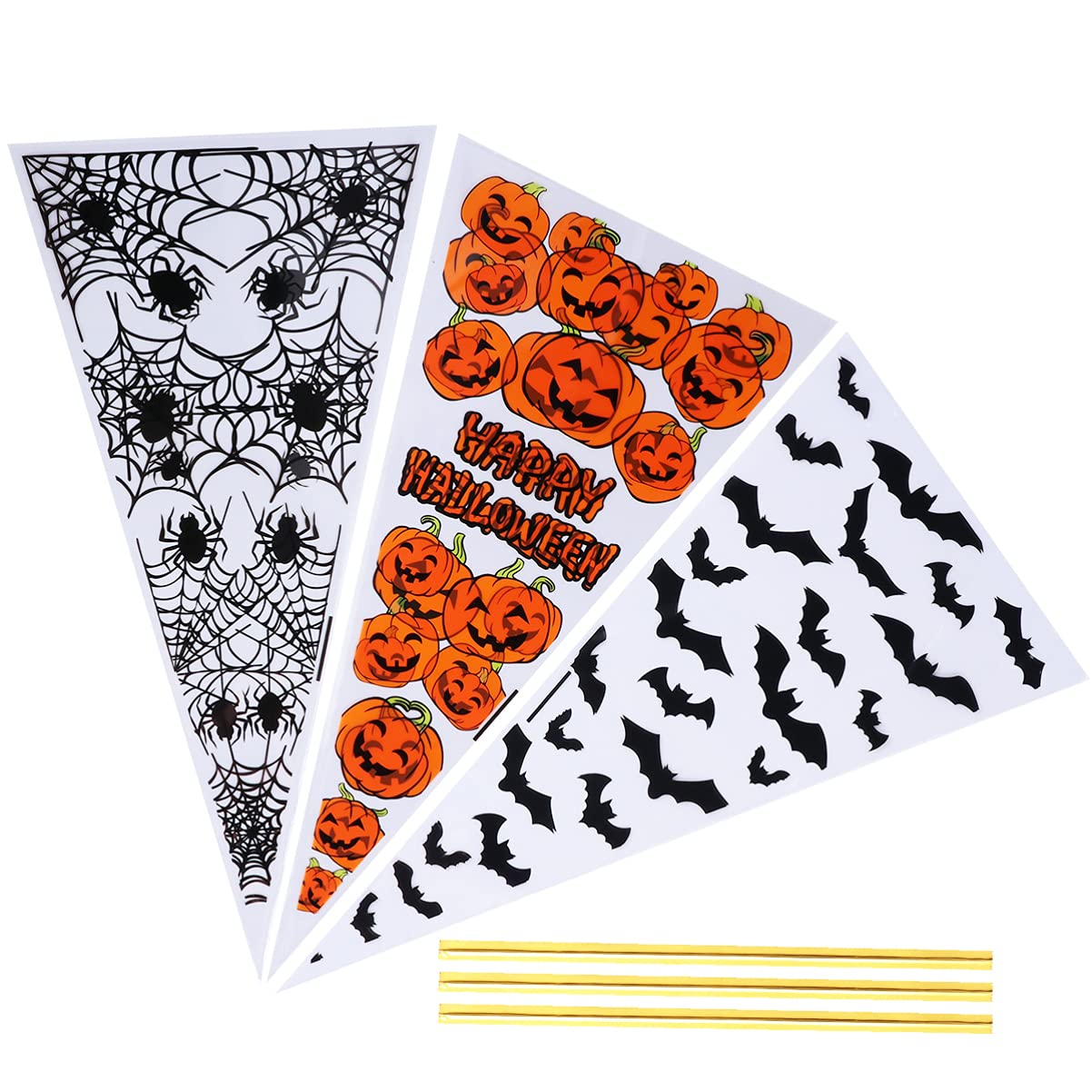 EXCEART Halloween Clear Cone Shaped Treat Bags - 300pcs Cellophane Triangle Candy Bags for Cookies, Popcorn & Ice Cream - Perfect for Halloween Party Favors, Trick or Treat Gifts & Snack Packaging