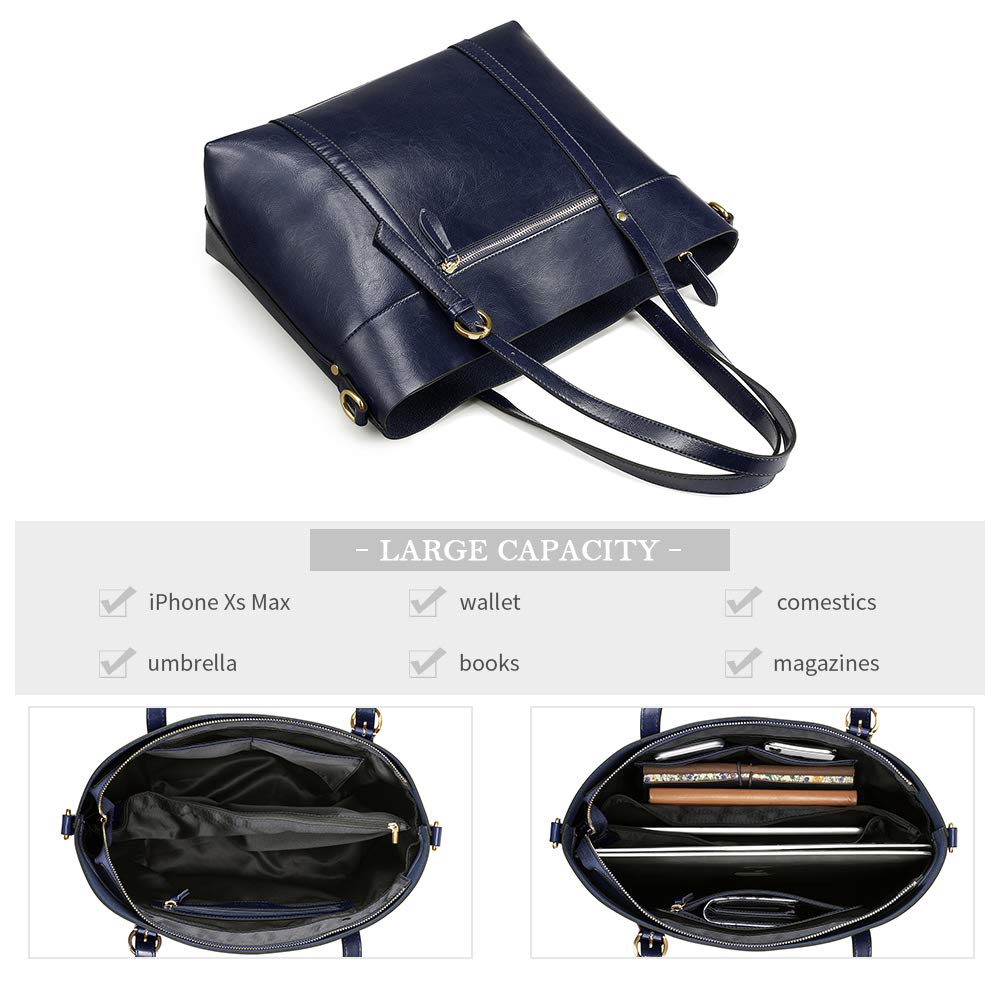 Kattee Genuine Leather Women's Tote Bag - Soft Vintage Shoulder Purse with Top Handle, Large Capacity Fashion Handbag for Work, Travel & Daily Use