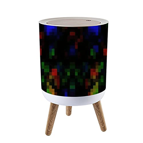 Colorful Geometric Square Pixel Mosaic Push-Top Trash Can with Lid - 7L/1.8 Gallon Round Legged Waste Bin, Dog-Proof & Odor-Controlled - Perfect for Living Room, Kitchen, Office & Bathroom Garbage Disposal