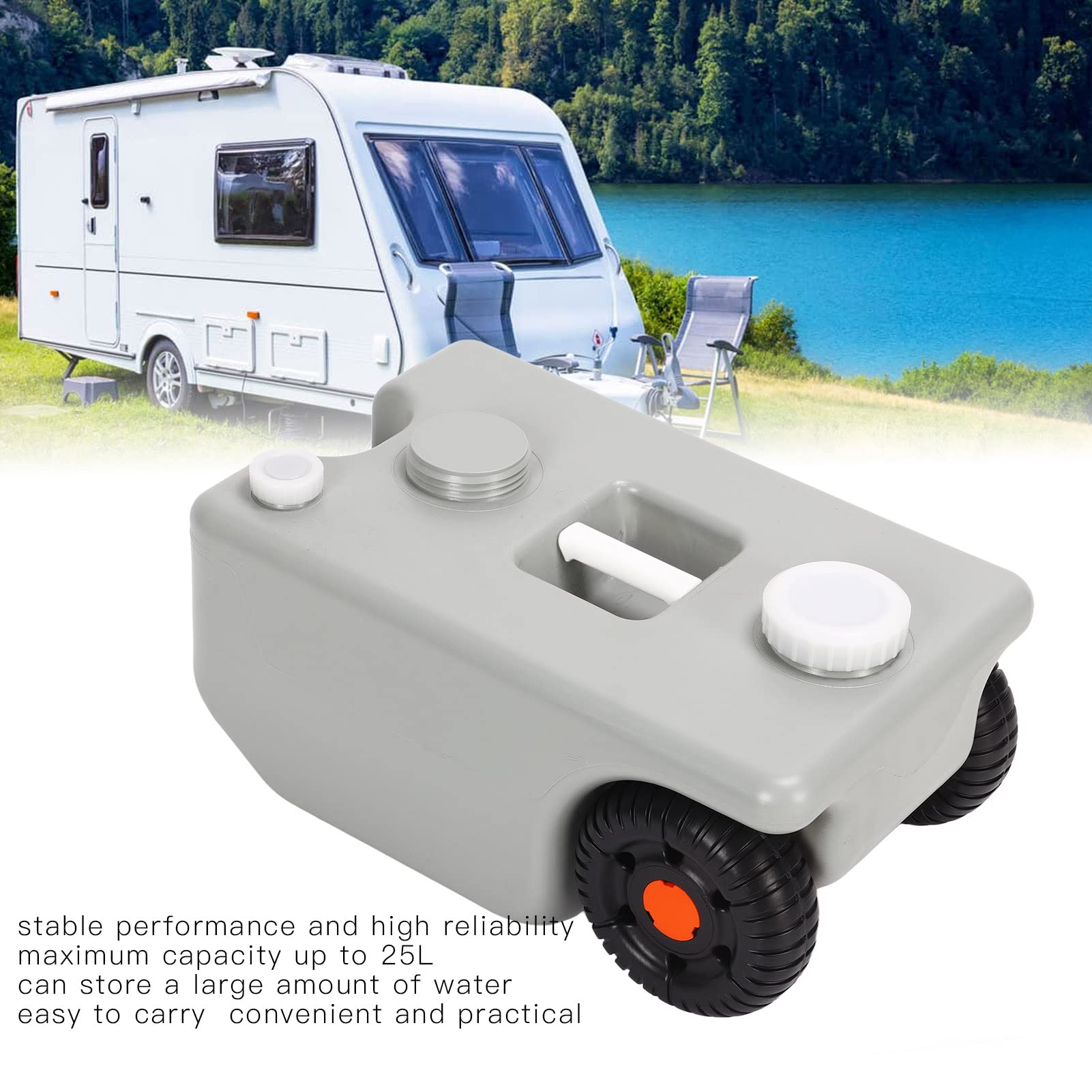 25L Large Capacity RV Portable Waste Tote with 2 Wheels & Grip - Sturdy HDPE Gray Water Tank for RV, Boat & Camping | Easy Waste Disposal Solution for Outdoor Adventures