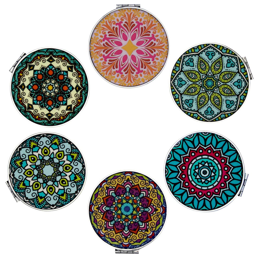 Beauty Small Travel Magnifying Makeup Mirror - Portable Folding Compact Mirror with 1x & 2X Magnification, Round Mini Handbag Pocket Mirror Set (Pack of 6) - Perfect for Makeup, Skincare, Travel, and Gifts for Women & Men
