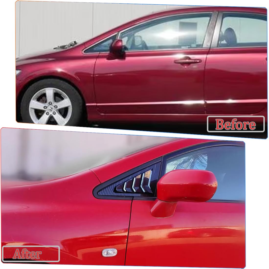 2Pcs ABS Carbon Fiber Side Window Louvers Air Vent Scoop Shades for 2006-2011 Honda Civic - Sporty Interior Accessories to Reduce Glare & Enhance Style (Fits Sedan/Coupe Models)