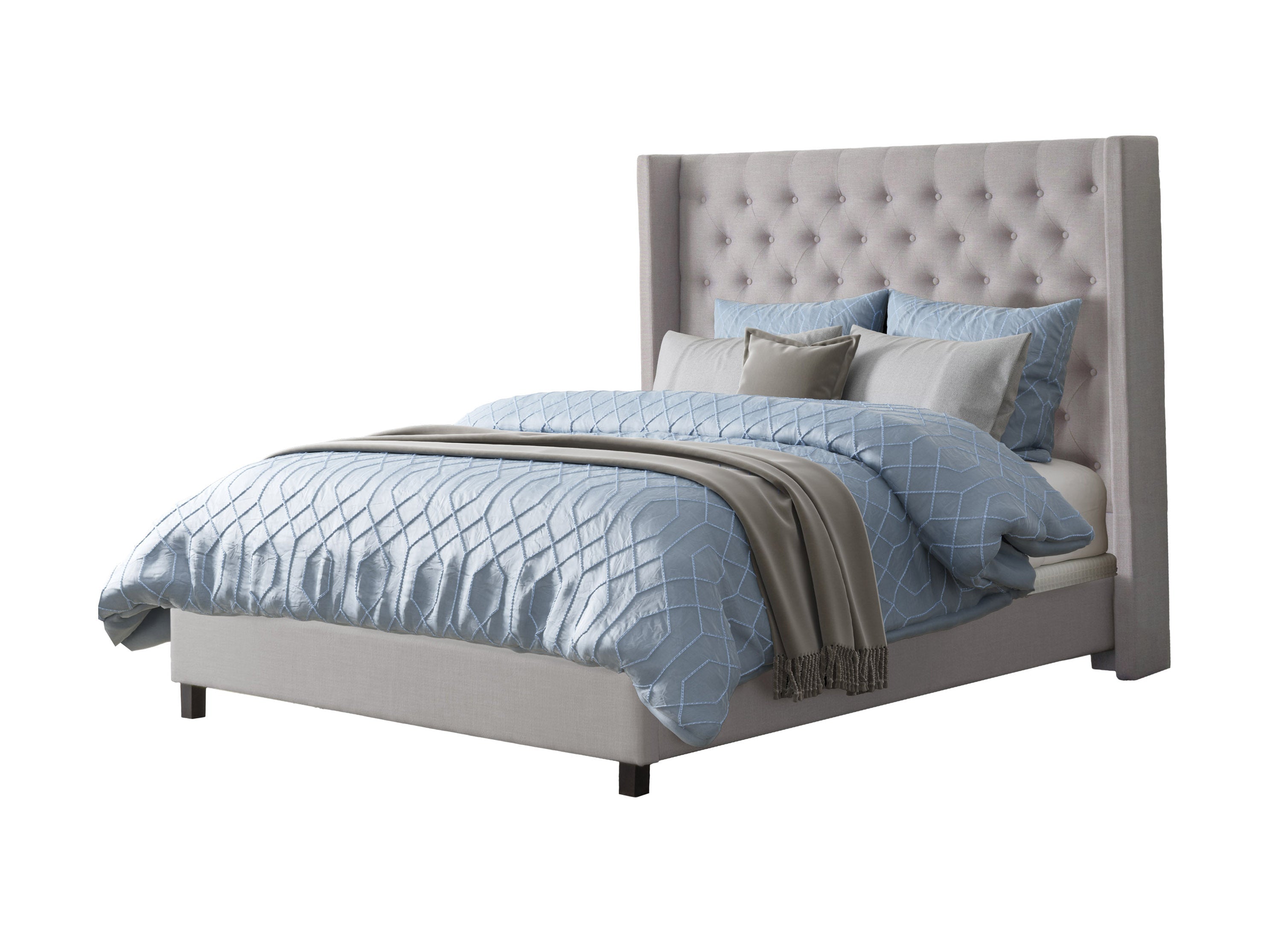 Luxury Button Tufted Upholstered Bed Frame - Queen Size Bed with Tufted Headboard for Master Bedroom, Guest Room & Dorm Decor