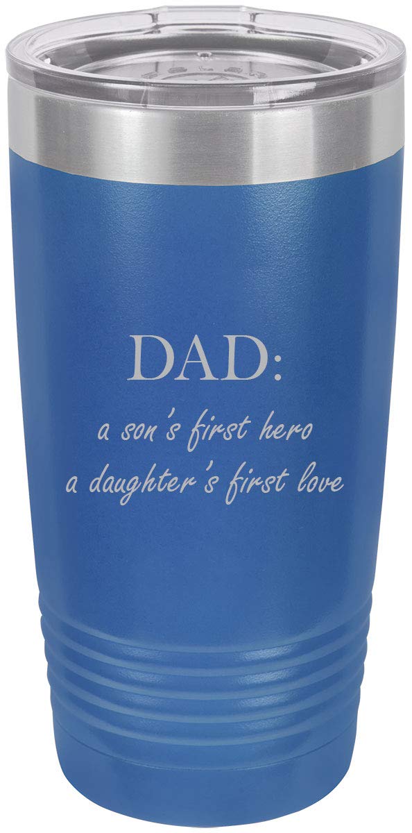 Stainless Steel Engraved Insulated Tumbler 20oz - Dad's First Hero Coffee Mug, Blue Travel Cup for Hot & Cold Drinks - Perfect for Father's Day Gifts, Office Use & Outdoor Adventures
