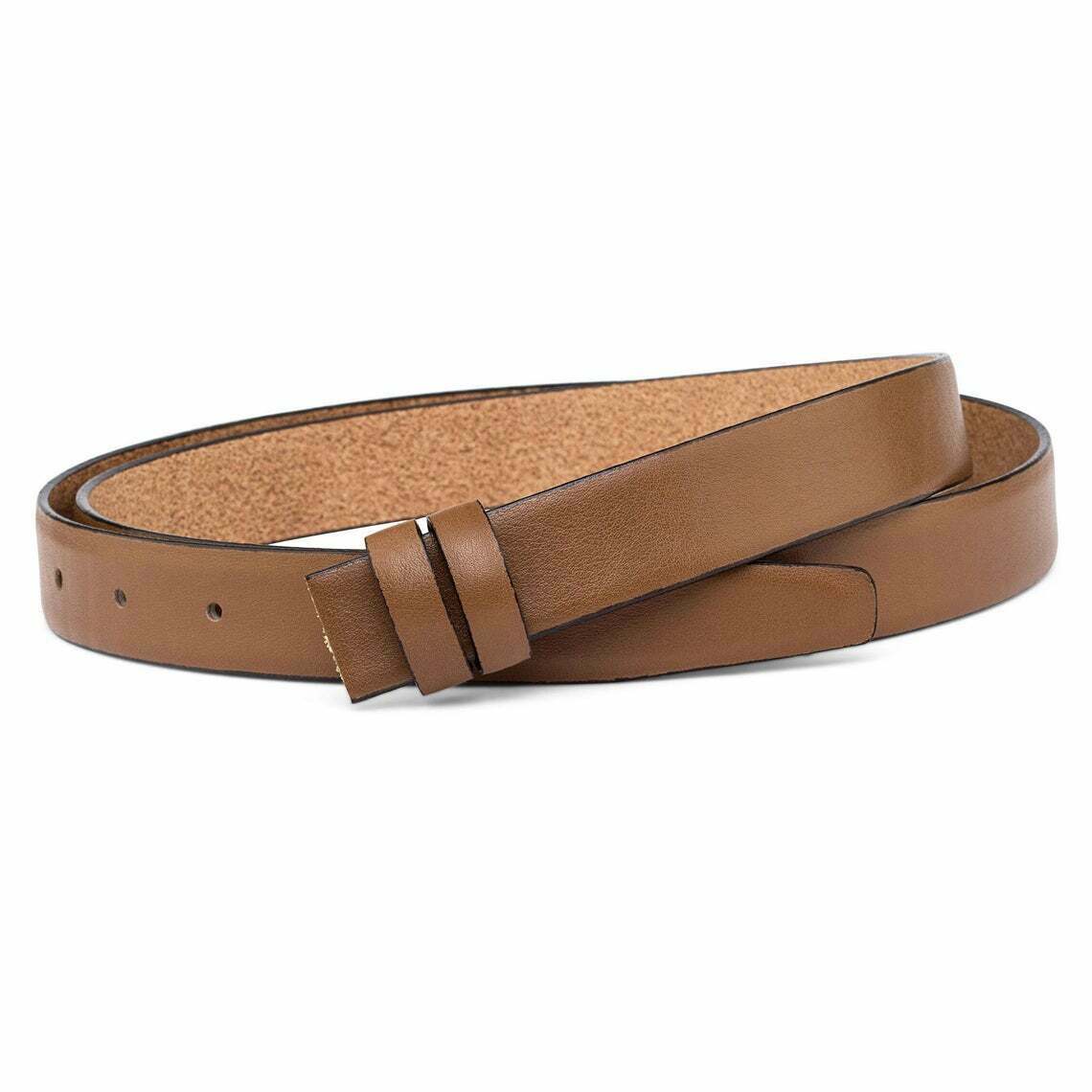 Genuine Leather Brown Belt Strap No Buckle 25mm - Adjustable Tan Beige for Dunhill - Perfect for Men's Fashion & Business Attire