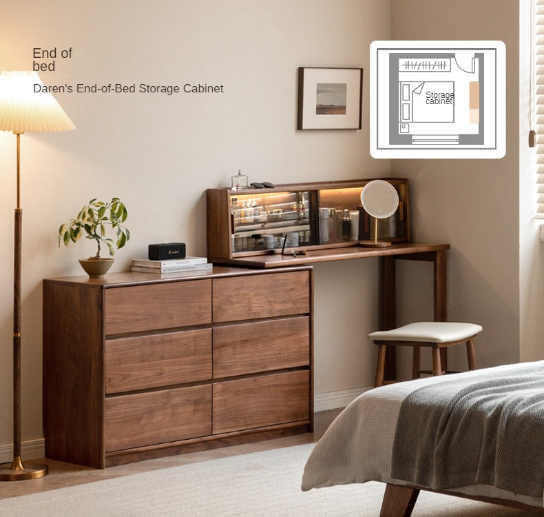 Premium Black Walnut Solid Wood Extendable Vanity Dressing Table with Mirror - Perfect for Bedroom, Bathroom & Makeup Organization